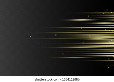 yellow horizontal lens flares pack. Laser beams, horizontal light rays.Beautiful light flares. Glowing streaks on dark background. Luminous abstract sparkling lined background.