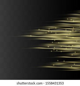 yellow horizontal lens flares pack. Laser beams, horizontal light rays.Beautiful light flares. Glowing streaks on dark background. Luminous abstract sparkling lined background.