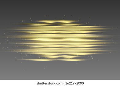 yellow horizontal lens flares pack. Laser beams, horizontal light rays.Beautiful light flares. Glowing streaks on dark background. Luminous abstract sparkling lined background.