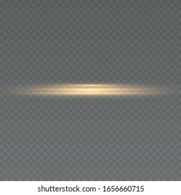Yellow horizontal lens flares pack. Laser beams, horizontal light rays. 