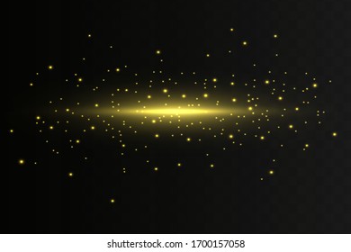 Yellow horizontal lens flares pack. Laser beams, horizontal light rays.Beautiful light flares.