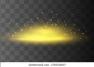 yellow horizontal lens flares pack. Laser beams, horizontal light rays.Beautiful light flares. Glowing streaks on dark background. Luminous abstract sparkling lined background.
