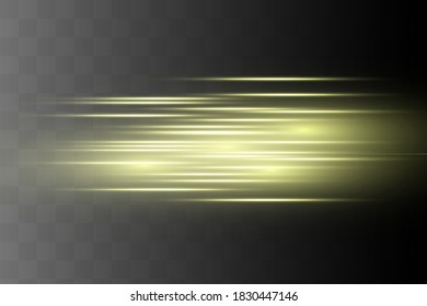 Yellow horizontal lens flares pack. Laser beams, horizontal light rays.Beautiful light flares.