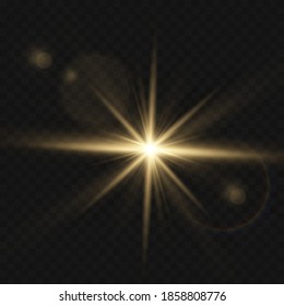yellow horizontal lens flares pack. Laser beams, horizontal light rays. Beautiful light flares. Glowing streaks on dark background. Luminous abstract sparkling lined background.