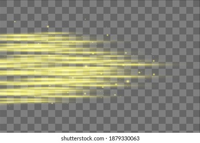 Yellow horizontal lens flares pack. Laser beams, horizontal light rays.Beautiful light flares.