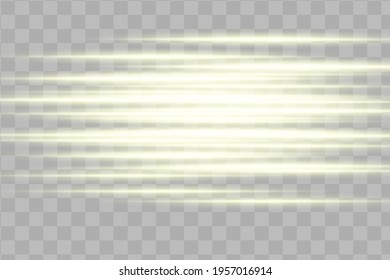 Yellow horizontal lens flares pack. Laser beams, horizontal light rays.Beautiful light flares. Glowing streaks on dark background. Luminous abstract sparkling lined background.