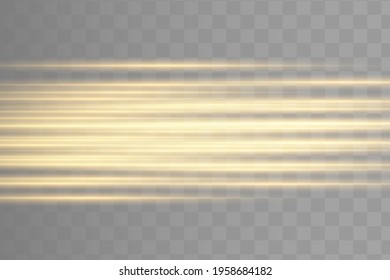 Yellow horizontal lens flares pack. Laser beams, horizontal light rays.Beautiful light flares. Glowing streaks on dark background. Luminous abstract sparkling lined background.