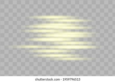 yellow horizontal lens flares pack. Laser beams, horizontal light rays.Beautiful light flares. Glowing streaks on dark background. Luminous abstract sparkling lined background.