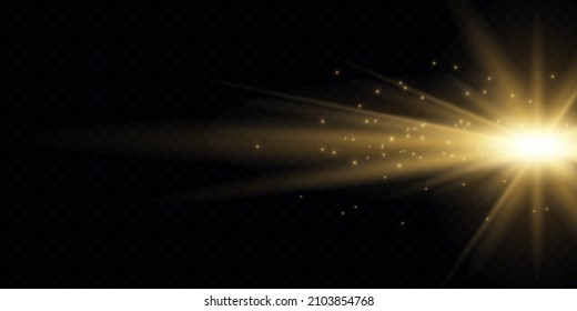 yellow horizontal lens flares pack. Laser beams, horizontal light rays. Beautiful light flares. Glowing streaks on dark background. Luminous abstract sparkling lined background.