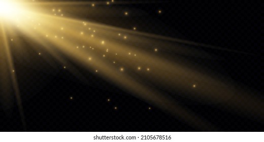 yellow horizontal lens flares pack. Laser beams, horizontal light rays. Beautiful light flares. Glowing streaks on dark background. Luminous abstract sparkling lined background.