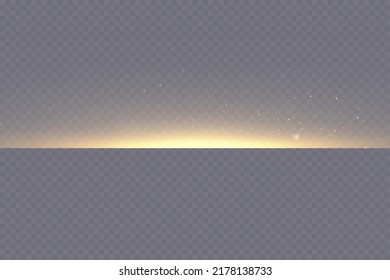 Yellow horizontal lens flares pack. Laser beams, horizontal light rays. Beautiful light flares. Glowing streaks on dark background. 