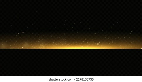 Yellow horizontal lens flares pack. Laser beams, horizontal light rays. Beautiful light flares. Glowing streaks on dark background. 