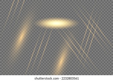 yellow horizontal lens flares pack. Laser beams, horizontal light rays. Beautiful light flares. Glowing streaks on dark background. Luminous abstract sparkling lined background. 