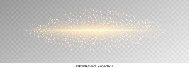 yellow horizontal lens flares pack. Laser beams, horizontal light rays. Beautiful light flares. Glowing streaks on dark background. Luminous abstract sparkling lined background.