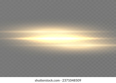 paquete de bengalas horizontales amarillas. Vigas láser, rayos de luz horizontales. Bonitas bengalas. Rasgos brillantes sobre fondo oscuro. Luminoso fondo brillante abstracto. 