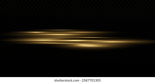 yellow horizontal lens flares pack. Laser beams, horizontal light rays.