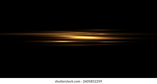 yellow horizontal lens flares pack. Laser beams, horizontal light rays.