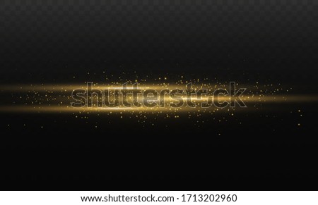 yellow horizontal lens flares pack. Laser beams, horizontal light rays. Beautiful light flares. Glowing streaks on dark background. Luminous abstract sparkling lined background.