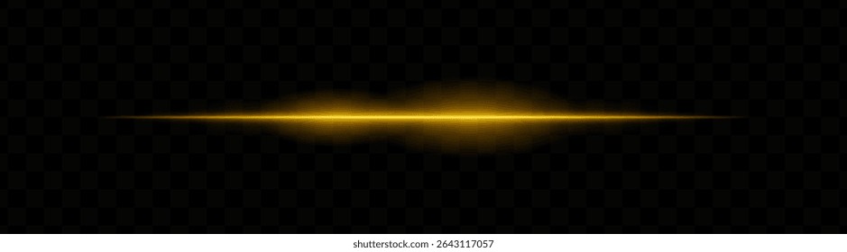 Feixe de luz horizontal amarelo com núcleo brilhante e bordas de desfoque suaves no plano de fundo transparente. Ideal para transições de ficção científica, elementos de HUD a laser ou efeitos de brilho futurista.