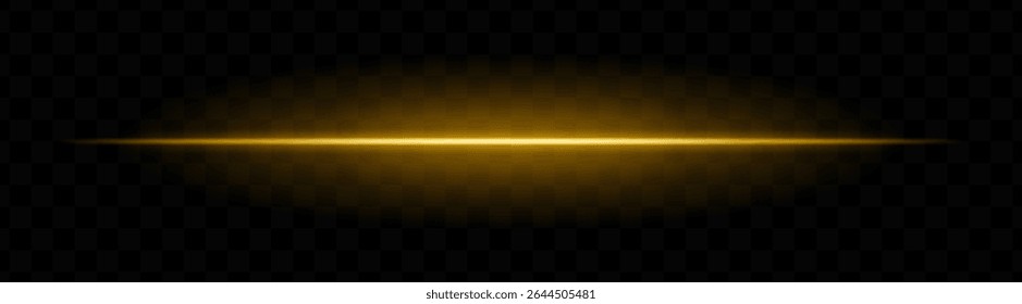 Yellow horizontal light beam with soft glow and vibrant aura on transparent background. Futuristic laser stripe ideal for energy effects, sci-fi transitions, or glowing overlays.
