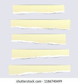 Yellow horizontal ripped strips, note paper for text or message on gray background