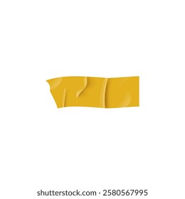 Yellow horizontal sticky tape vector icon. Realistic illustration of adhesive wrinkled paper piece, corrugated sticker, plaster or bandage. Torn glued ribbon piece of masking, duct tape