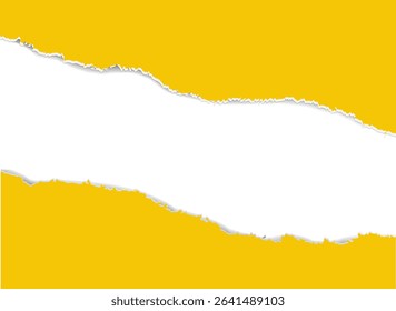Yellow Horizontal Torn Paper Edge Ripped Paper With Gradient Mesh, Vector Illustration