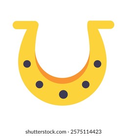 Yellow Horseshoe Icon. Illustration of a yellow horseshoe with black dots, symbolizing luck and fortune, isolated on a white background