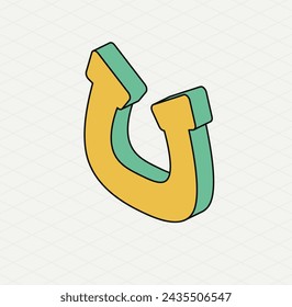 Yellow horseshoe. Isometric icon. Symbol of Saint Patrick day. Vector illustration. Modern style.