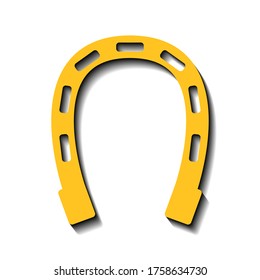 Yellow horseshoe on a white background and black shadow, sign for design, vector illustration