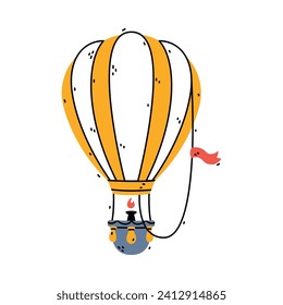 Yellow Hot Air Balloon as Aircraft Flying in the Air Vector Illustration