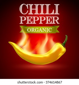 Yellow hot chili pepper on a red background. Vector illustration.