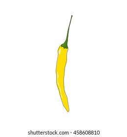 Yellow Hot Chili Pepper Standing Isolated on White Background, Vegetables Vector Illustration 