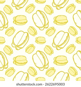Yellow Hotdog Pattern: A Fun Repeat Design Featuring Cartoon Hotdogs on a Cream Background
