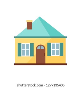 Yellow house with blue roof illustration. Home, design, architecture. Building concept. Vector illustration can be used for topics like real estate, advertisement, house