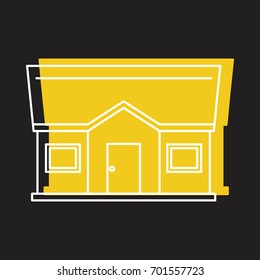 Yellow house doodle icon vector illustration for design and web isolated on black background. House vector object for labels logos and advertising