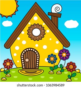 Yellow house with flowers