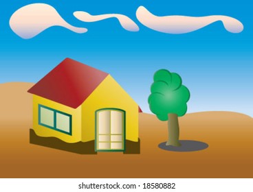 Yellow house on the ground
