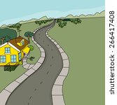 Yellow house with trees along two lane road