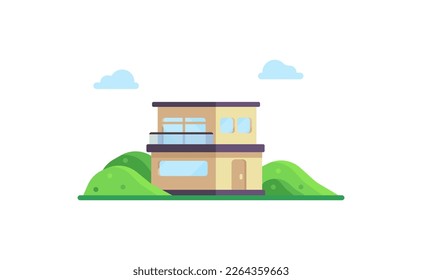 Yellow house vector illustration in cartoon style. Flat modern house in nature. Clear colors illustration for game,ui and more. 