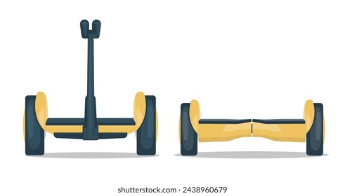 Yellow hover board vector illustration, gyro scooter flat icon, two wheels scooter modern design