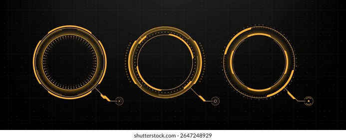 Yellow hud circle elements on black background. Futuristic display design for new technology and digital interface concept.