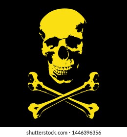 yellow Human skull and crossbones on black background