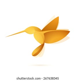 Yellow hummingbird in flight volume character logo icon symbol in vector