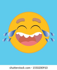 yellow humour icon with blue background. vector illustration