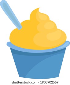 Yellow ice cream in a cup, illustration, vector on a white background.