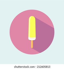 Yellow ice cream flat icon in a circle.