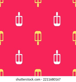 Yellow Ice cream icon isolated seamless pattern on red background. Sweet symbol.  Vector