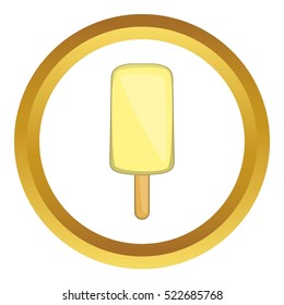 Yellow ice cream vector icon in golden circle, cartoon style isolated on white background