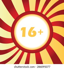 Yellow icon with 16 plus age restriction, in the middle of abstract background